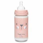 Suavinex biberon en verre tétine ronde débit variable moustache rose 240ml Suavinex biberon en verre tétine ronde débit variable moustache rose 240ml
