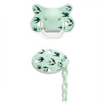 Suavinex sucette silicone physio + clip hirondelles vert