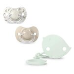 Suavinex sucettes sym�triques 0 - 6 mois beige + attache sucette birdies