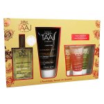 Taaj abhyanga huile dlhicieuse sche 100ml + gommage aux huiles et aux cristaux de sucre 150ml + gels ...