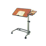 Table de lit sur roues multipositions plateau ronce de noyer + tablette latrale 60 x 40cm
