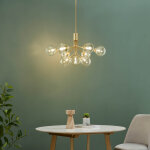 Grand lustre lgant dor 9 boules transparentes - audrey