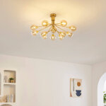 Grand lustre lgant laiton 12 boules ambres - audrey