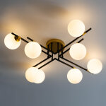 Grand plafonnier chaleureux noir et dor� � 8 verres blancs - mattina