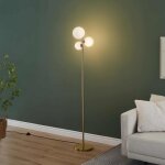 Lampadaire dor� trois boules de verre blanc 150 cm - melinda
