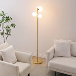 Lampadaire dor trois boules de verre blanc 150 cm - melinda