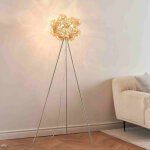 Lampadaire tr�pied chrom� verre ambr� ultra d�coratif - bartali