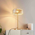 Lampe � poser vintage laiton et verre ambr� stri� - aur�line