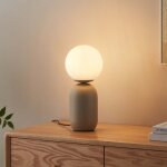 Petite lampe  poser couleur taupe boule banche - sley