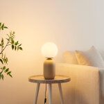 Petite lampe � poser couleur taupe boule banche - sley