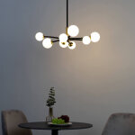 Suspension  bras courbs design noire 8 verres blancs - azoria