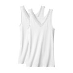 Lot de 2 débardeurs essential maille jacquard et dentelle pur coton peigné Lot de 2 débardeurs essential maille jacquard et dentelle pur coton peigné