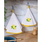 Lot de 2 essuie - mains ronds en tissu �ponge motif citrons