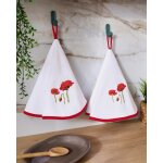 Lot de 2 essuie - mains ronds en tissu �ponge motif coquelicots