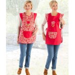 Lot de 2 tabliers chasuble uni et fleuri.