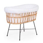 Berceau rotin + base en mtal + matelas - habillage jersey ecru