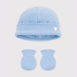 Bonnet b�b� et moufles en coton