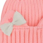 Bonnet tricot  oreilles et broderies coeurs avec n?ud