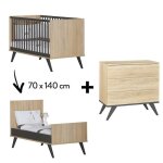 Chambre new york duo : lit bb 70 x 140 cm volutif + commode