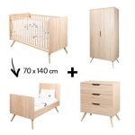 Chambre sixties : lit 70 x 140 cm volutif + commode + armoire