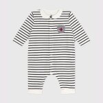 Combinaison b�b� en coton � col rayure marini�re