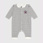 Combinaison b�b� en coton � col rayure marini�re