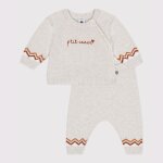 Ensemble 2 pi�ces b�b� en tricot imprim�  p'tit c?ur