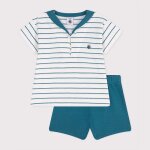 Ensemble deux pi�ces en coton t - shirt ray� et short uni