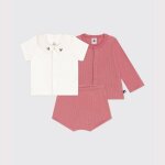 Ensemble naissance trois pi�ces en coton et t - shirt � col brod�