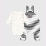 Ensemble salopette b�b� rayure marini�re et body imprim�