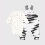Ensemble salopette b�b� rayure marini�re et body imprim�