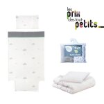 Ncessaire lit bb : couette + oreiller + parure + lot 2 draps housses