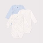 Lot de 3 bodies croiss manches longues en coton imprim