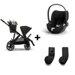 Pack duo gazelle s noir : poussette gazelle s + si�ge auto cloud t + adaptateurs