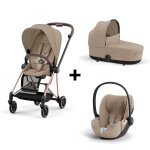 Pack trio mios noir / beige : poussette mios 3 + nacelle luxe + pack si�ge + si�ge auto cloud t