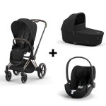 Pack trio priam rose gold / noir : poussette priam 4 + nacelle lux + pack si�ge + si�ge auto cloud t