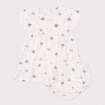 Robe b�b� en coton manches courtes et bloomer imprim�s c?urs