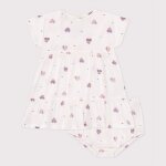 Robe b�b� en coton manches courtes et bloomer imprim�s c?urs