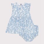 Robe b�b� en coton et son bloomer imprim�s cerises bleues