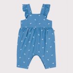 Salopette en coton jambes longues brod�e de fleurs