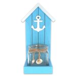 Bougeoir bord de mer turquoise, en verre et bois 25, 5cm