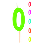 Bougie colore de 7, 5 cm sur pic chiffre 0