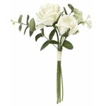Bouquet de 2 roses et 2 eucalyptus avec spir�e 32cm, cr�me