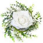 Centre de table rose / feuillage artificiels 18cm, blanc