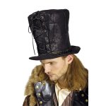 Chaks 10 157706, chapeau haut de forme simili - cuir steampunk noir