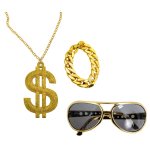 Chaks 11095, kit gangsta 3 pi�ces dor�es (lunettes, bracelet, collier)