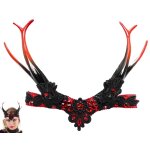 Chaks 11116, coiffe gothique rouge / noire avec cornes et pierres rouges