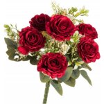 Chaks 11870, bouquet de 6 roses et feuillage, 43cm rouge