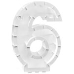 Chaks 12001, structure 63, 5cm en carton / film pour ballons, chiffre 6 blanc