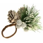Chaks 12491, grand rond de serviette naturel pommes de pins et sapin givré 11cm Chaks 12491, grand rond de serviette naturel pommes de pins et sapin givré 11cm